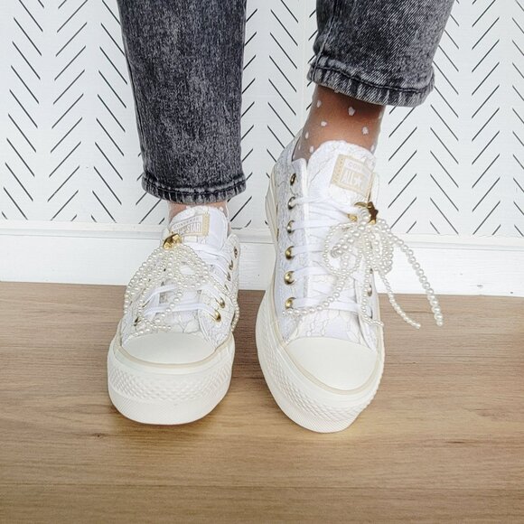 Converse Chuck Taylor Platform Pearls Lace 7.5 Women Shoes Party Sneaker A15197C - Picture 4 of 15
